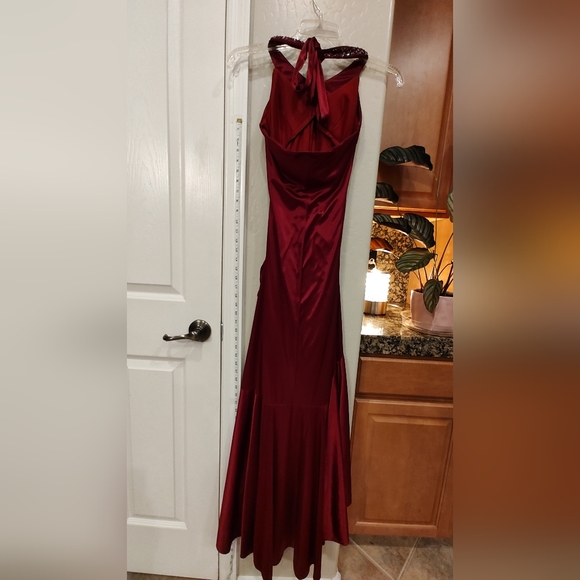 Maroon Jodi Kristopher Long Slit Prom Dress - Picture 7 of 8